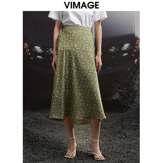 VIMAGE/纬漫纪夏季新款高腰复古印花半身裙VB2206902 商品图0