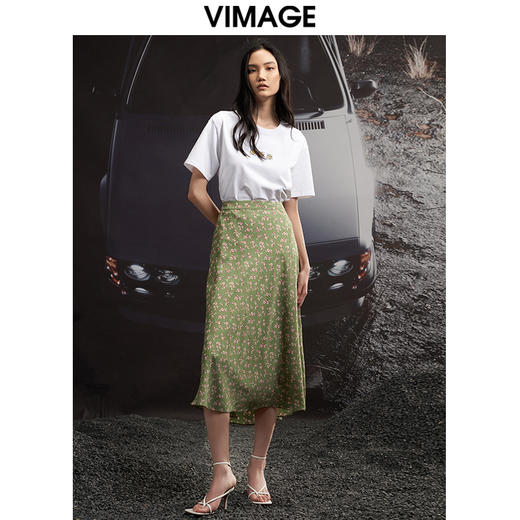 VIMAGE/纬漫纪夏季新款高腰复古印花半身裙VB2206902 商品图1