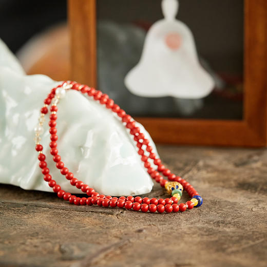 朱砂花丝三圈手串 搭配天然青金石蜜蜡松石珍珠 宫廷风时尚大气 醍醐原创国庆闪购饰品 商品图5