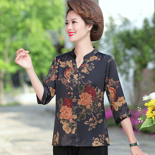 LGyph 中老年女春装七分袖薄褂子40岁50女士衬衣妈妈夏装衬衫上衣服开衫 商品图0