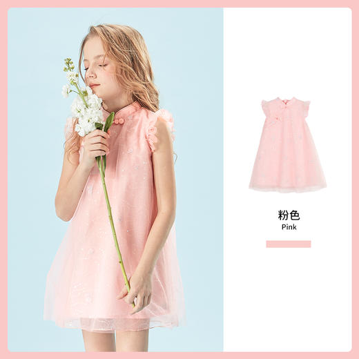 mettekids儿童裙子2022新款公主裙薄款洋气潮旗袍夏季女童连衣裙 商品图6