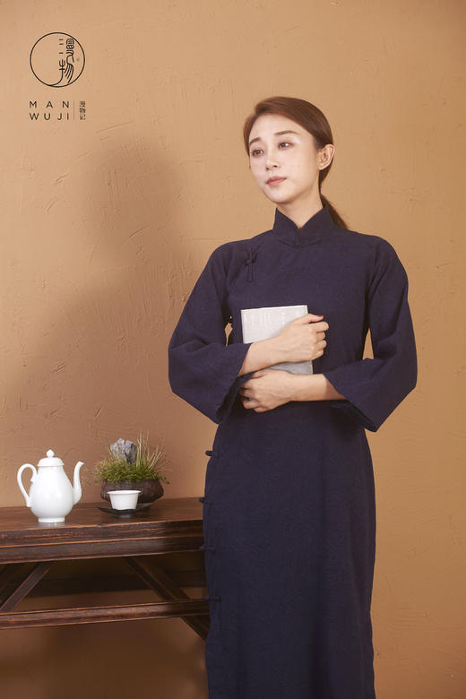 全棉连肩喇叭袖云纹旗袍 商品图4