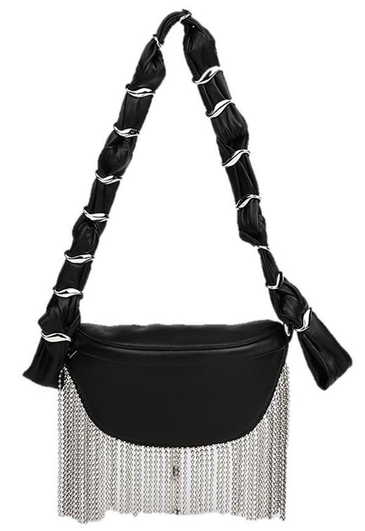 EVENING海带节褶皱斜挎包 100%小羊皮 黑色 2022春夏新款 商品图0