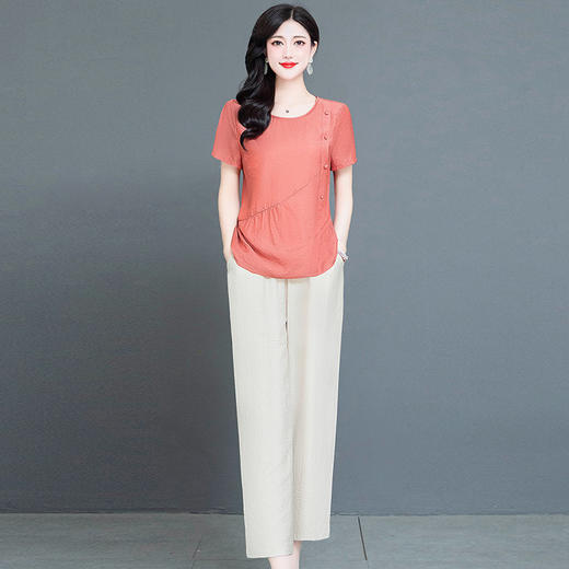 YWE  TYH-225091纯色雪纺衫休闲阔腿裤 商品图0