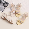 ZHR粗跟凉鞋女2022年新款夏季方头绑带仙女风珍珠一字带中跟女鞋 商品缩略图6