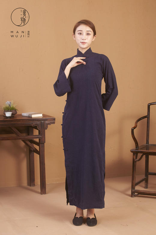 全棉连肩喇叭袖云纹旗袍 商品图0