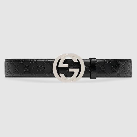 Gucci 古驰 男士4厘米宽 Signature皮革印压双G logo真皮腰带 411924 商品图2