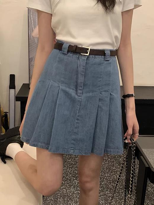 （清仓现货）【社群专供Z】韩系高腰牛仔A字百褶短裙 商品图0
