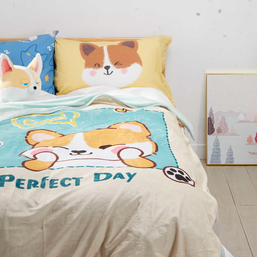 柯基狗双层法兰绒毯 商品图0