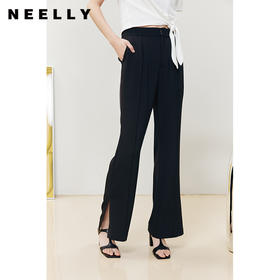 NEELLY纳俪商场同款黑色西装裤女下开叉气质微喇阔腿裤百搭休闲裤N22061H01188