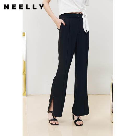 NEELLY纳俪商场同款黑色西装裤女下开叉气质微喇阔腿裤百搭休闲裤N22061H01188 商品图0