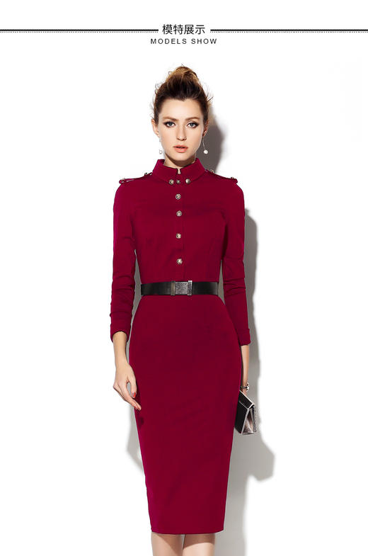 J7381515颈袖添香女气质名媛军装御姐风收腰显瘦紧身包臀连衣裙J7381515 商品图2