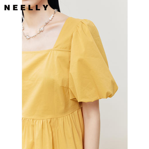 NEELLY纳俪商场同款方领泡泡袖连衣裙女收腰气质大摆裙夏季A字裙N22061Y01191 商品图5