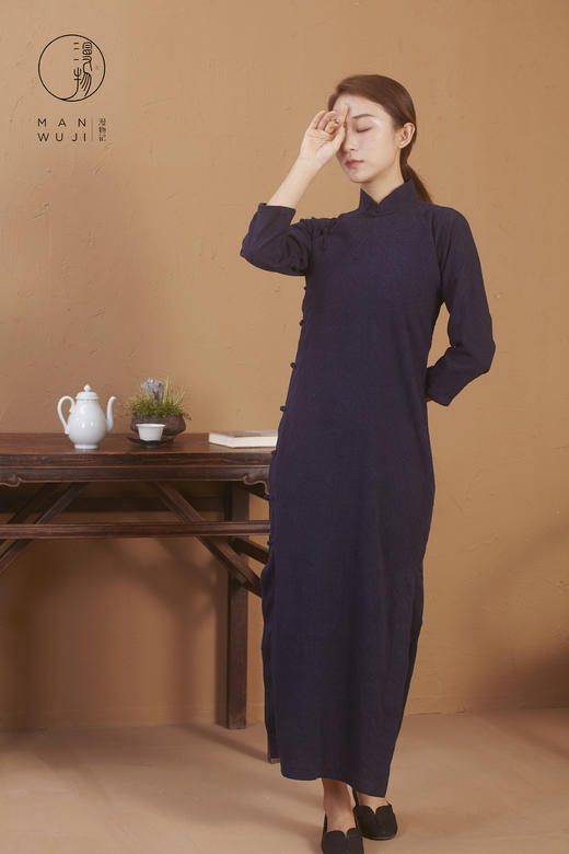 全棉连肩七分袖云纹旗袍 商品图1