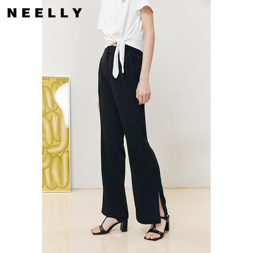NEELLY纳俪商场同款黑色西装裤女下开叉气质微喇阔腿裤百搭休闲裤N22061H01188 商品图3