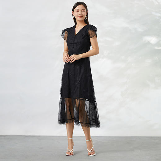 EITIE爱特爱夏季新款优雅修身显瘦蕾丝拼接连衣裙女6607336 商品图1