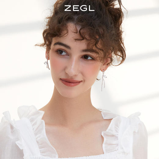 ZEGL蝴蝶结流苏耳环女小众设计感高级耳钉不对称925银针夏季耳饰 商品图2