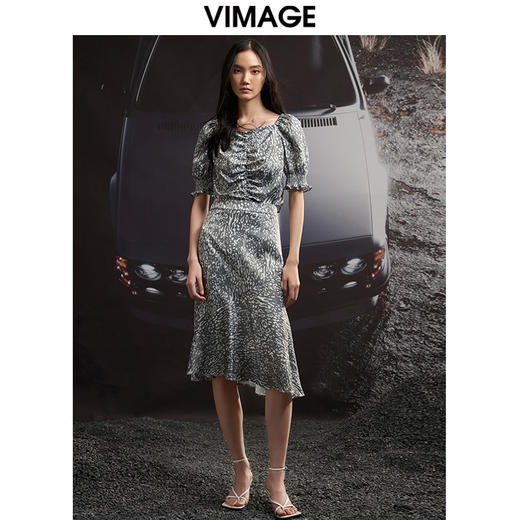 VIMAGE/纬漫纪夏季新款高腰复古印花鱼尾裙摆半身裙VB2206906 商品图1