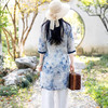 XJM4FD021-459361中国风复古中长款宽松上衣女棉麻印花显瘦禅意茶服连衣裙 商品缩略图2