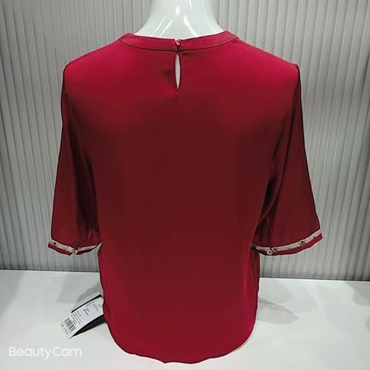南3   尚牧女桑蚕丝撞色V领中袖T恤 商品图1