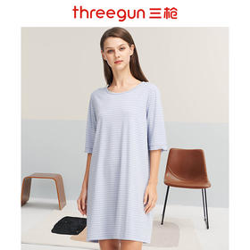 Threegun三枪 【彩条爽滑密棉】圆领中袖女士家居裙睡裙-70389A911