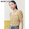 NEELLY纳俪商场同款法式方领泡泡袖衬衫女抽皱显瘦设计短款雪纺衫N22061R01181 商品缩略图3