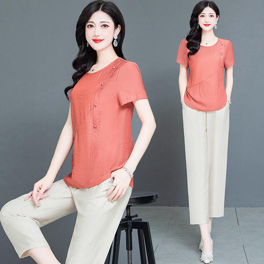 YWE  TYH-225091纯色雪纺衫休闲阔腿裤 商品图2