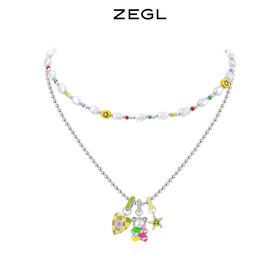 ZEGL小彩串夏日多巴胺穿搭设计师笑脸串珠项链女生珍珠小熊锁骨链