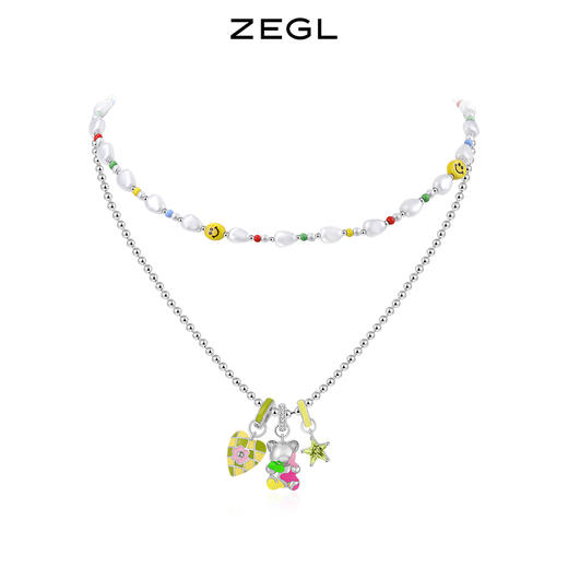 ZEGL小彩串夏日多巴胺穿搭设计师笑脸串珠项链女生珍珠小熊锁骨链 商品图0