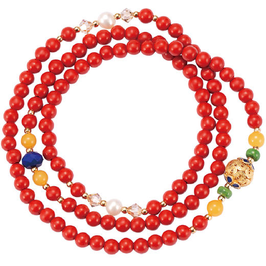 朱砂花丝三圈手串 搭配天然青金石蜜蜡松石珍珠 宫廷风时尚大气 醍醐原创国庆闪购饰品 商品图8