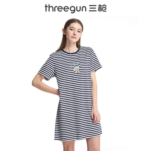 Threegun三枪 【彩条水柔棉】圆领短袖女士家居裙睡裙-70390A911 商品图2