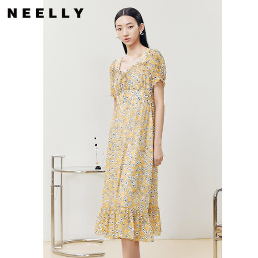 NEELLY纳俪商场同款夏季连衣裙女松紧抽绳领口气质长裙收腰大摆裙N22061Y01193 商品图2