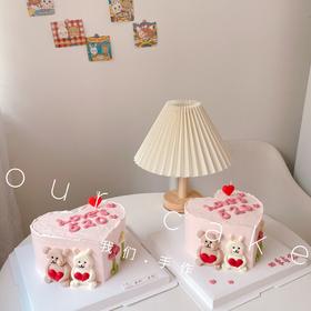 爱心小熊小兔子情侣纪念日蛋糕 -低糖处理无添加