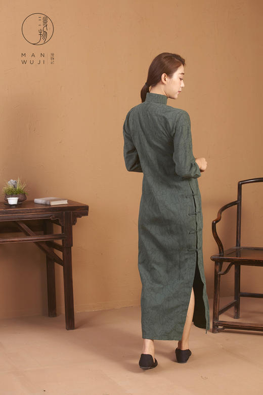 纯棉连肩七分袖提花树叶旗袍 商品图2