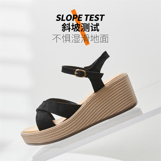 ZHR厚底凉鞋女2022年新款夏季百搭坡跟轻便复古一字带女鞋子 商品图4