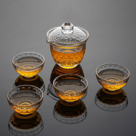 【顶先 一壶四杯】 高硼硅耐热玻璃五件套 蜂窝茶具小套装 商品图5
