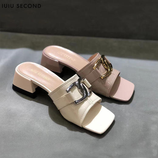IUIU SECOND夏款金属饰口高跟凉拖鞋U21BJ23481 商品图1