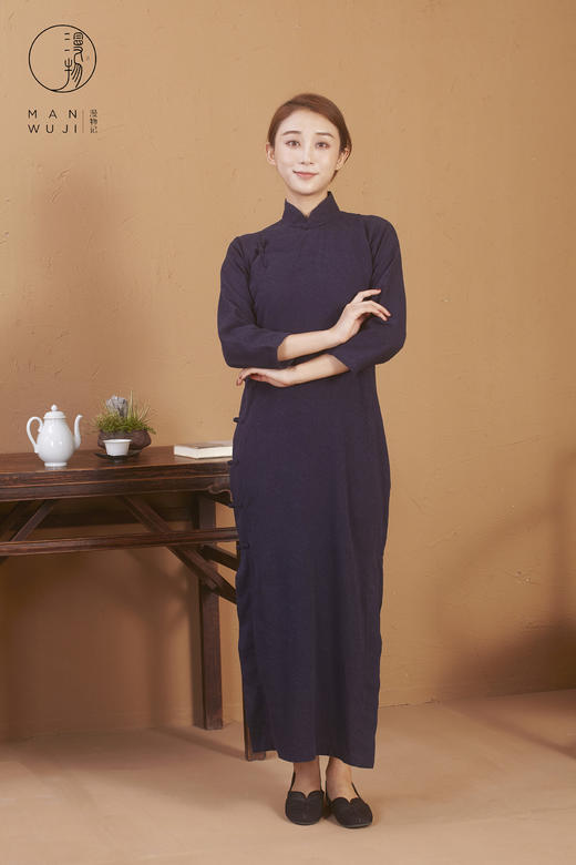 全棉连肩七分袖云纹旗袍 商品图0