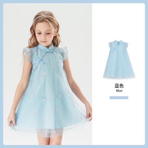mettekids儿童裙子2022新款公主裙薄款洋气潮旗袍夏季女童连衣裙 商品图5