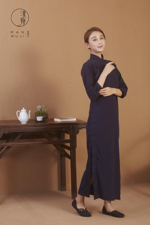 全棉连肩七分袖云纹旗袍 商品图2