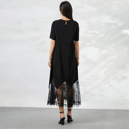 EITIE爱特爱夏季新款拼接蕾丝钩花镂空不规则短袖连衣裙6607366 商品图4
