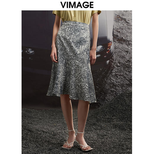VIMAGE/纬漫纪夏季新款高腰复古印花鱼尾裙摆半身裙VB2206906 商品图0