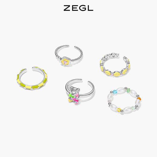ZEGL设计师彩虹串珠戒指女夏日多巴胺穿搭彩色小众开口笑脸食指戒 商品图1
