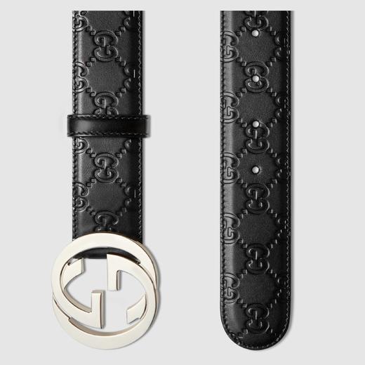 Gucci 古驰 男士4厘米宽 Signature皮革印压双G logo真皮腰带 411924 商品图1