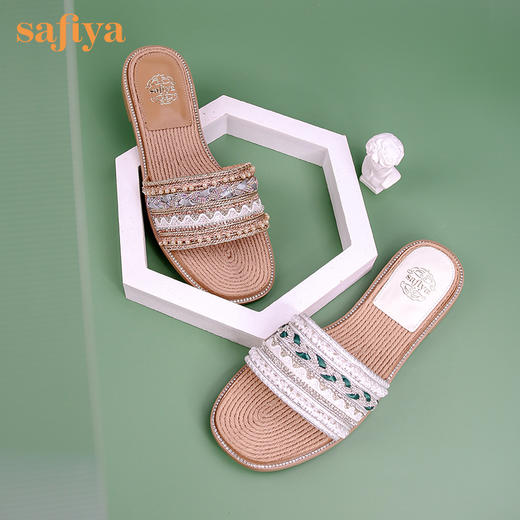 Safiya索菲娅民族风珍珠刺绣平底度假拖鞋2023新款凉鞋SF32110150 商品图6