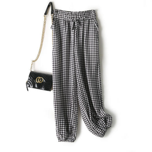 SQ CKA167减龄好穿~真丝格子灯笼裤桑蚕丝松运动休闲裤 商品图0