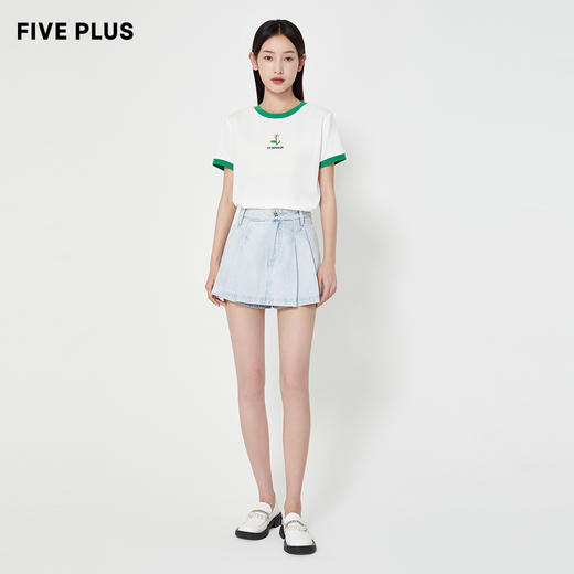 FIVE PLUS2022新款女夏装洗水牛仔短裤女高腰A字裙裤子阔腿裤复古2WA2060640 商品图4