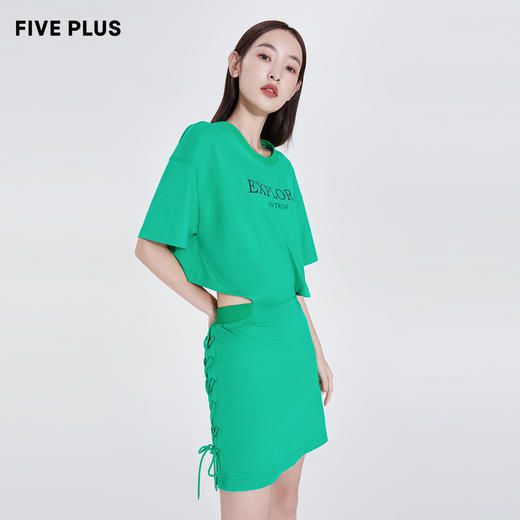 FIVE PLUS2022新款女夏装设计感抽褶连衣裙女宽松圆领印花T恤裙2WN2084070 商品图3