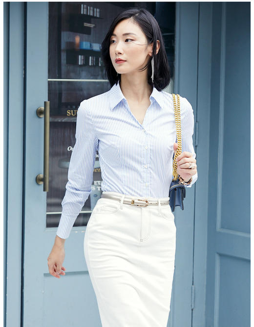 J8132413A颈袖添香新款连档衬衣女修身时尚条纹连体衬衫J8132413A（四季可穿） 商品图2