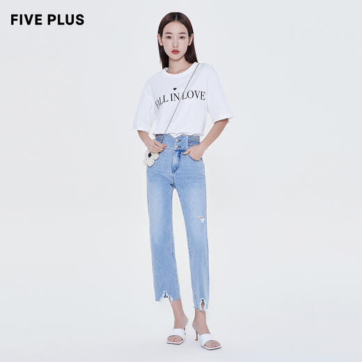 FIVE PLUS2022新款女夏装个性字母印花圆领T恤女宽松直筒套头衫潮2WN2023380 商品图4